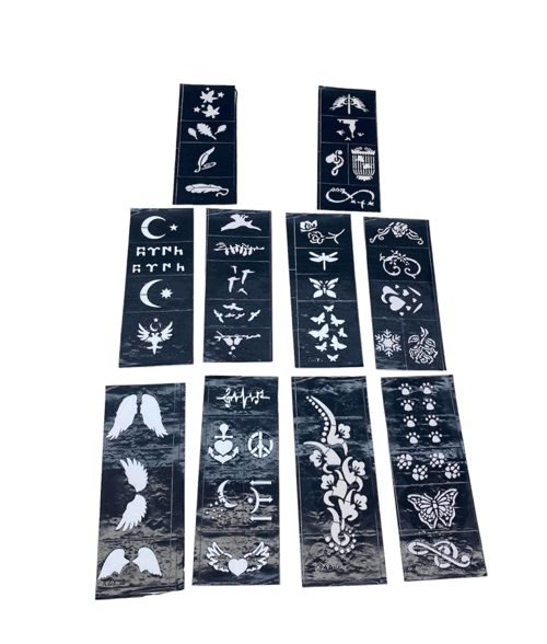 MİX DESEN 8X20CM TÜP KINA DESEN ÇIKARTMA ŞABLONU 10 PARÇA (5477)