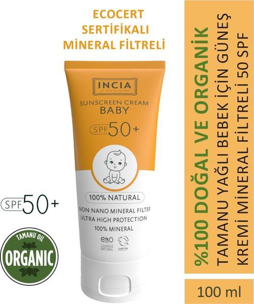 %100 Doğal Bebek Güneş Kremi Leke Karşıtı Mineral Filtreli Yüksek Koruma SPF50 UVA UVB 100 ml