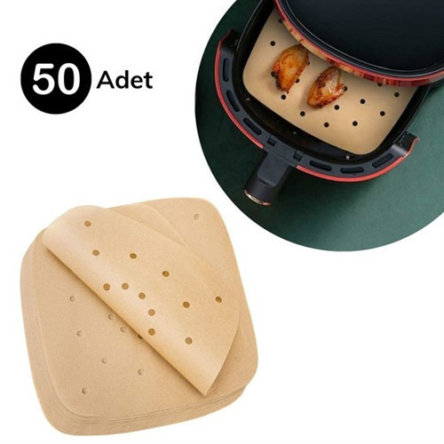 50 Adet Air Fryer Pişirme Kağıdı Tek Kullanımlık Hava Fritöz Yapışmaz Yağlı Kağıt Delikli Model (547