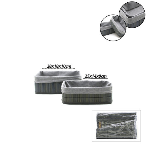GRİ 2 BOY D.DÖRTGEN BAMBU KENAR ORGANİZER SEPET AHŞAP ALTLIK - BEZLİ 25X14-28X18CM (5477)