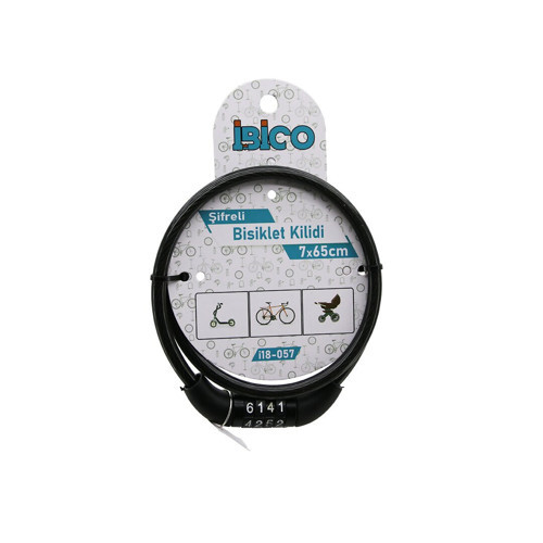 ŞİFRELİ EKO - İNCE BİSİKLET KİLİT ÇELİK TEL SİYAH ŞEFFAF KILIF 7MMX65CM (5477)