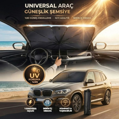 Premium Katlanabilir Araç Ön Cam Güneşliği – Şemsiye Tipi Oto Güneşlik, UV Korumalı Isı Yalıtımlı Ön