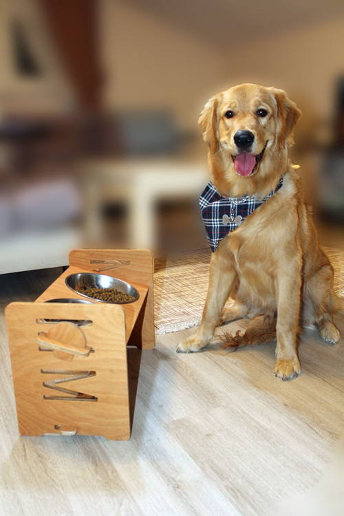 M Dizayn Büyük / Orta / Küçük Irk Köpekler Için Ahşap Mama Ve Su Kabı