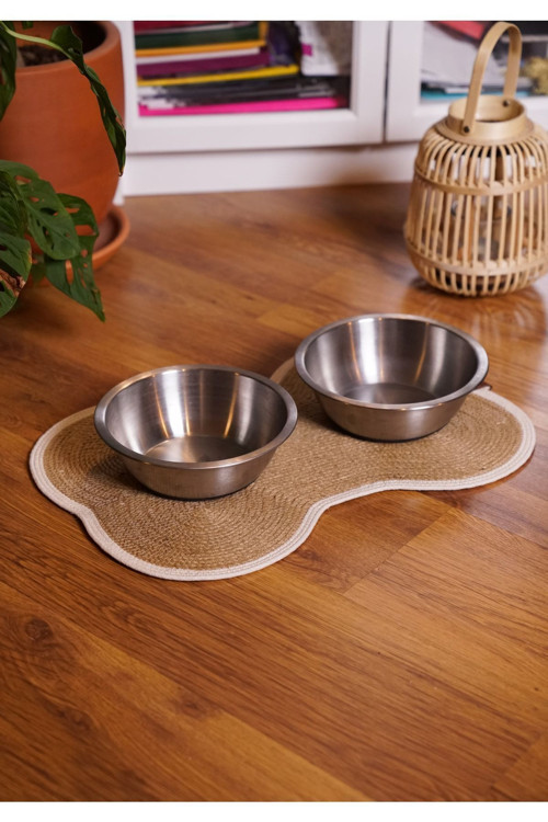 Hasır Jüt Kedi Köpek Mama Paspası, %100 El Yapımı, Pamuk, Hasır, Jüt, Vegan