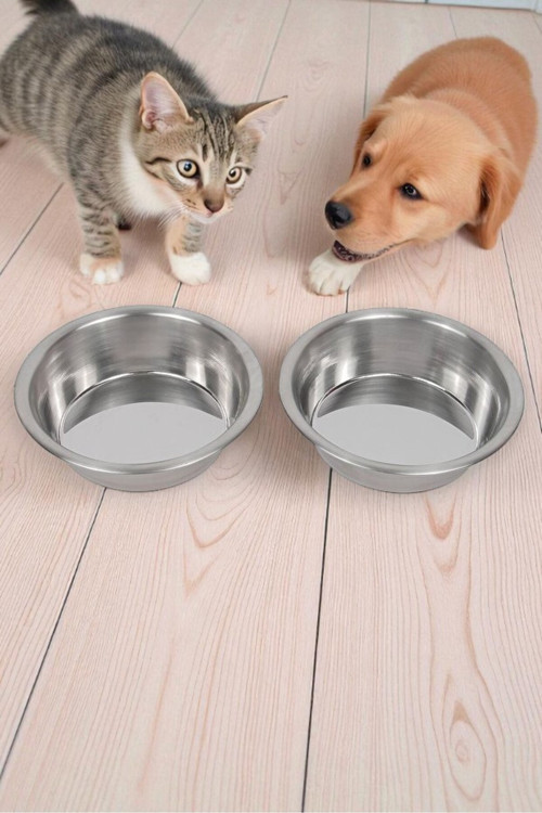 2 Adet Paslanmaz Çelik Kase Kedi Köpek Mama Su Kabı Mamalık Suluk X-large 20,5cm 1000ml