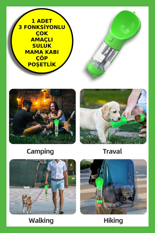 Kedi Köpek Evcil Hayvan Portatif Çok Amaçlı Suluk ve Mama Kabı - 300 ml + 150 ml