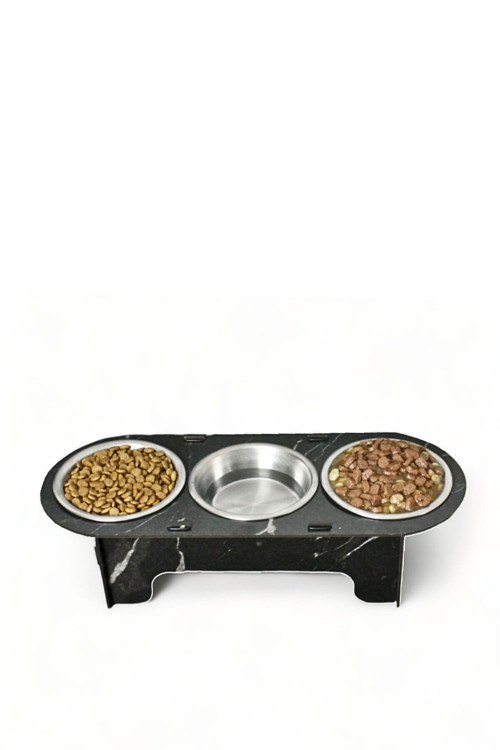 Kedi Mama Kabı Kedi Su Kabı Kedi Mama ve Su Kabı Kedi Yemek Kabı 3 Çelik Kase Model 1 Siyah Mermer