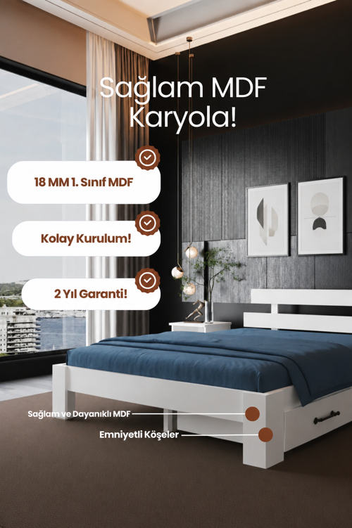 Lotus 2 Çekmeceli Tek Kişilik MDF Karyola