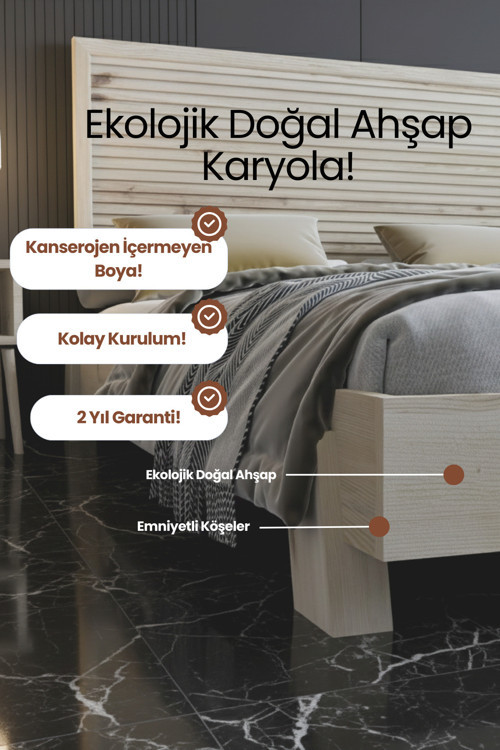 Alaz Model Yatay Başlıklı Ahşap Karyola
