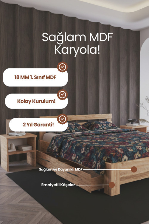 Letto 4 Çekmeceli Tek Kişilik MDF Karyola
