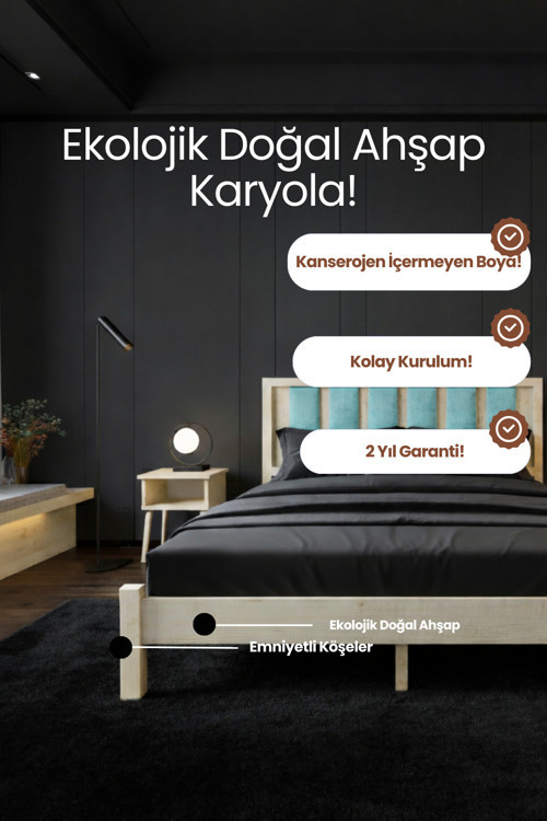 Orion Camgöbeği Puflu Başlık Masif Ahşap Karyola