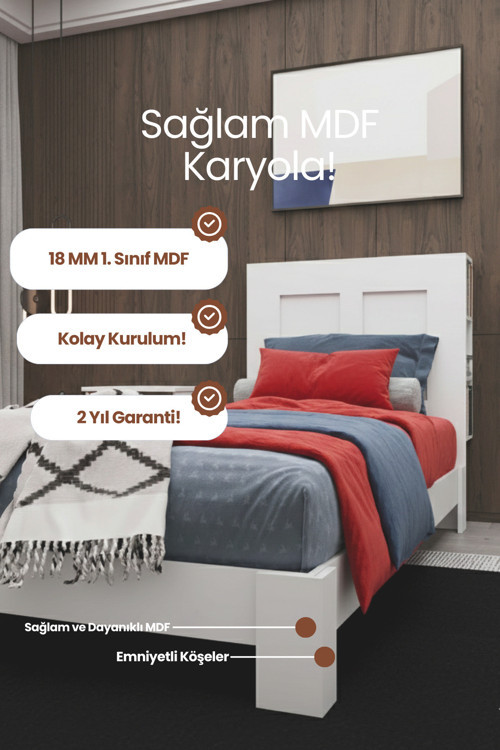 My Chapter Kitaplık Başlıklı Tek Kişilik MDF Karyola