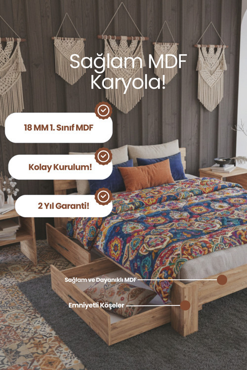 Letto 2 Çekmeceli Tek Kişilik MDF Karyola