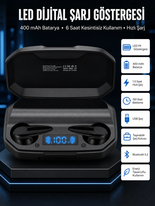 Rgb Işıklı Çift Mikrofonlu Siyah Profesyonel Kulaklığı Kulakiçi