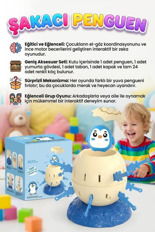 Şakacı Penguen! 28 Parçalı Penguen Figürlü 24 Kılıclı 2 Kişilik Eğlenceli Aile Kutu Oyunu