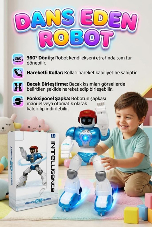Kumandalı Dans Eden Sesli Işıklı Müzikli 360 Derece Dönebilen Programlanabilir Akıllı Oyuncak Robot