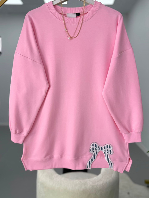 Kurdele Nakışlı Tesettür Tunik Pembe