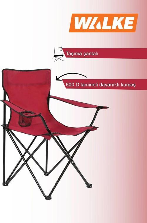 Katlanabilir Kamp Sandalyesi Piknik Sandalyesi Plaj Sandalyesi Kırmızı Taşıma Çantalı