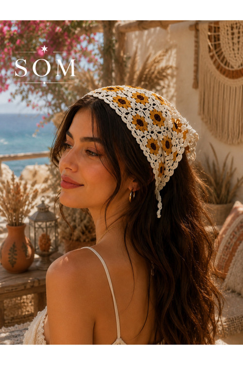 El Yapımı Papatya Motifli Örgü Bandana | Bohem Yazlık Kadın Saç Aksesuarı 🌻