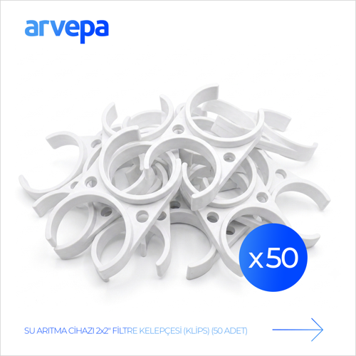Su Arıtma Cihazı 2x2" Çiftli Filtre Kelepçesi (Klips) 50 Adet - Esnek Yapı