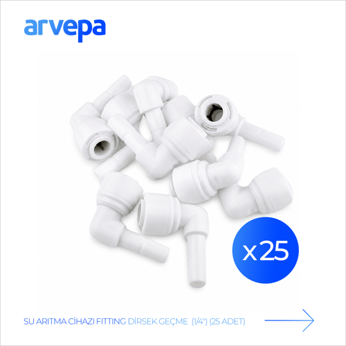 Su Arıtma Cihazı 1/4" Dirsek Geçme 25 Adet - Geçmeli (Quick) Bağlantı