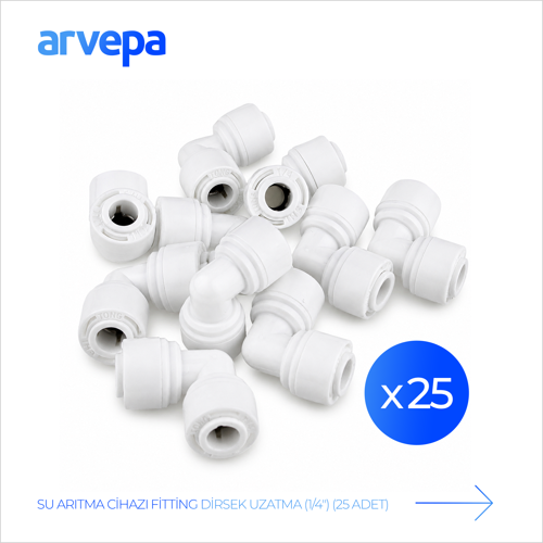 Su Arıtma Cihazı 1/4" Dirsek Uzatma 25 Adet - Geçmeli (Quick) Bağlantı