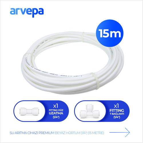 Su Arıtma Cihazı 1/4" Premium Beyaz Hortum 15 Metre - Quick Bağlantı Seti