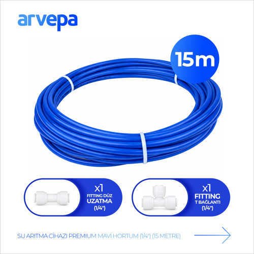 Su Arıtma Cihazı 1/4" Premium Mavi Hortum 15 Metre - Quick Bağlantı Seti