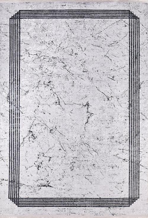 Modern Gri Çerçeveli Dijital Baskı Hipoalerjenik Kaymaz Taban Halı Yolluk HA155