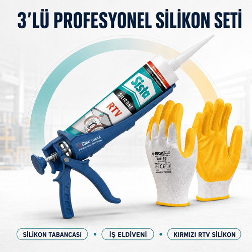 Rtv Silikon Sıvı Conta (300° C) Kırmızı 310 ml Silikon Seti (silikon+tabanca+eldiven)