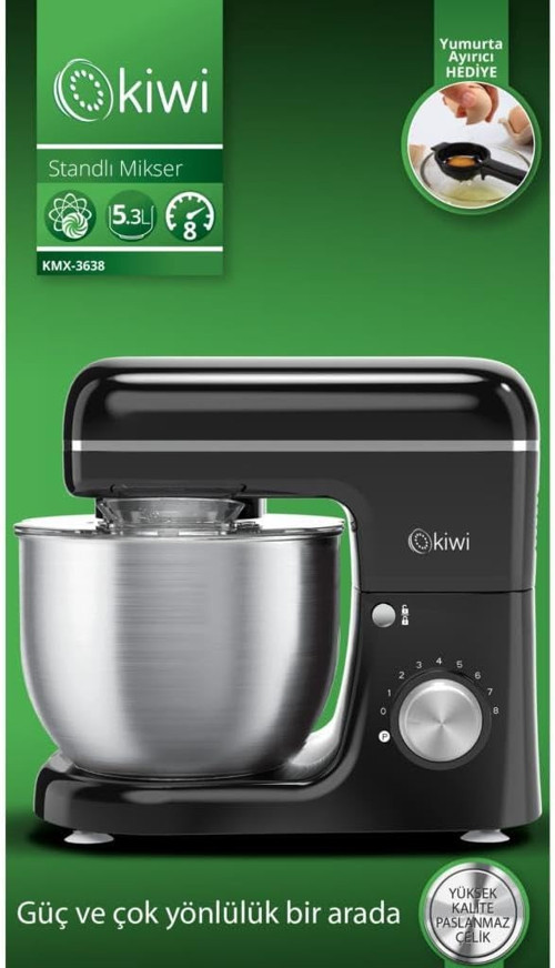Kiwi Kmx-3638 Hamur Yoğurma & Stand Mikser 5,3 Lt 1300W Mutfak Şefi Siyah