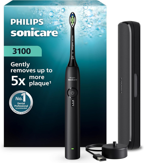 Sonicare 3100 Sonic Şarjlı Diş Fırçası Siyah, 5 Kat Plak Temizliği, Basınç Sensörü, 14 Gün Ş