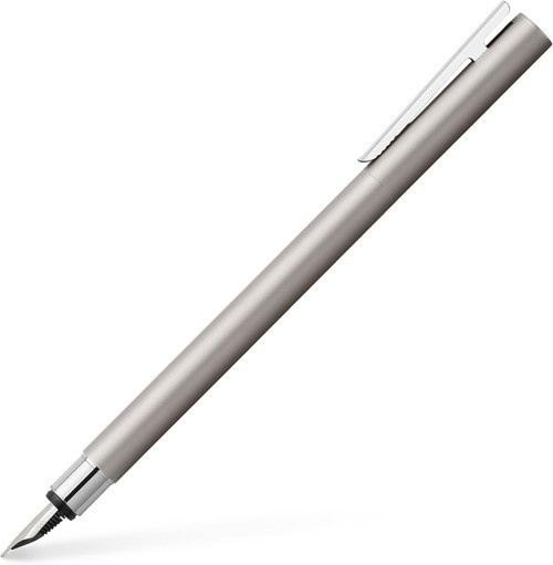 Faber-Castell 342100 - Dolma Kalem Neo Slim Paslanmaz Çelik, Uç Genişliği M, Gümüş Mat | İnce Paslan