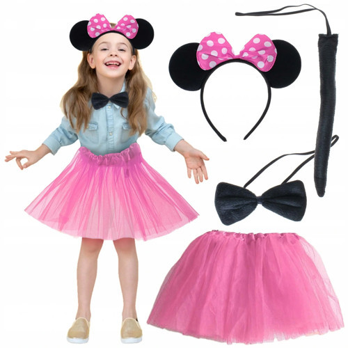 Minnie Kostüm Seti (Pembe Tütü Etek + Pembe Taç + Papyon + Kuyruk)