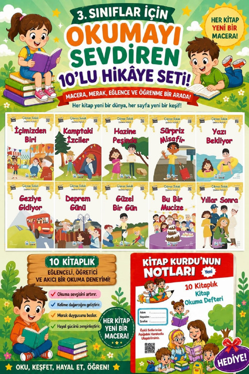 3.Sınıflar İçin Okumayı Sevdiren 10 Lu Hikaye Seti 2 (Kitap Okuma Defteri Hediyeli)