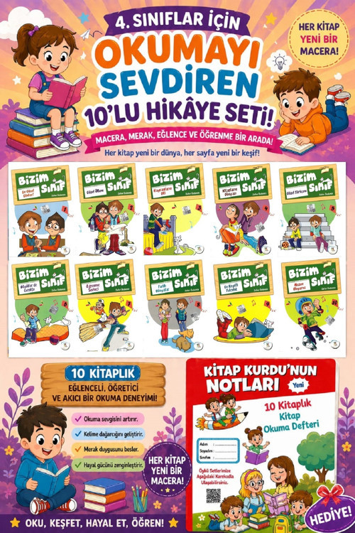 4 .Sınıf Öğrencileri İçin Zevkle Okuyacağı 10 Lu Hikaye Seti -4 (Kitap Okuma Not Defteri Hediyeli)