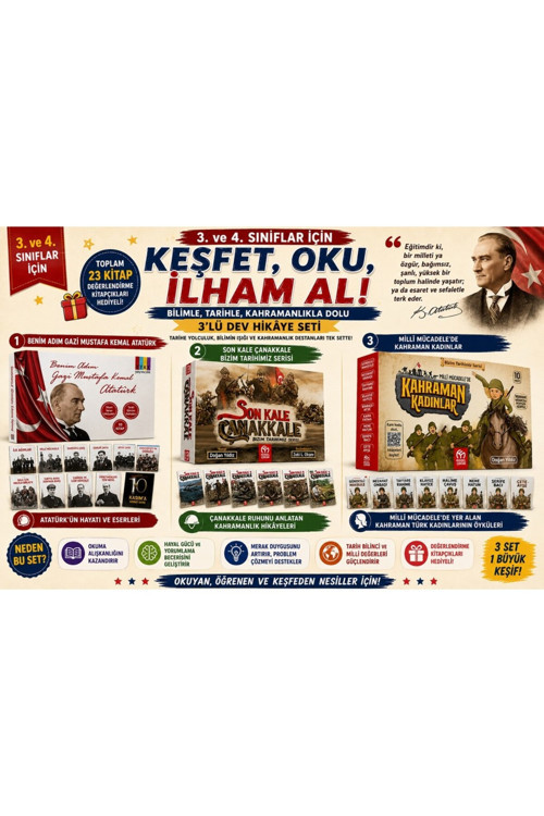 Model 3. Ve 4. Sınıf Milli Mücadele Ve Atatürk Hikâye Seti – 3'Lü Eğitici Kutu Set | 23 Kitap