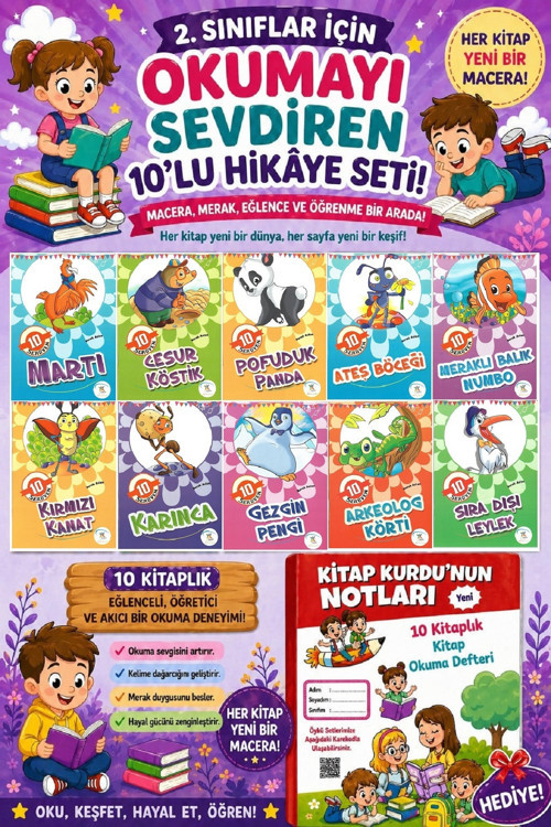 2 .Sınıf Öğrencileri İçin Zevkle Okuyacağı 10 Lu Hikaye Seti - 9 (Kitap Okuma Not Defteri Hediyeli)