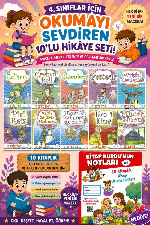 4 .Sınıf Öğrencileri İçin Zevkle Okuyacağı 10 Lu Hikaye Seti -8 (Kitap Okuma Not Defteri Hediyeli)