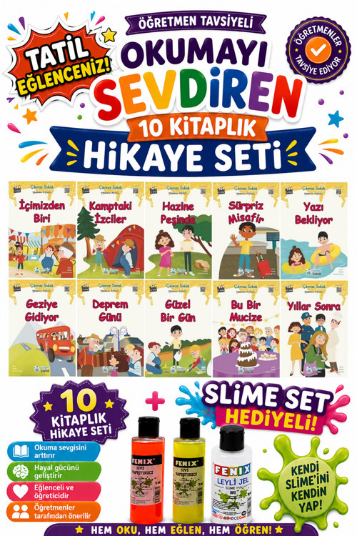 3.Sınıf Öğretmen Tavsiyeli Okumayı Sevdiren 48 Sayfa 10 Kitaplık Hikaye Seti-3 (Slime Set Hediyeli)
