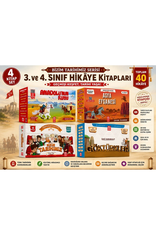 Bizim Tarihimiz Sınıf Kitaplığı Seti | 3. Ve 4. Sınıf | 4 Kitap | 40 Hikâye | Eğitici Tarih Serisi