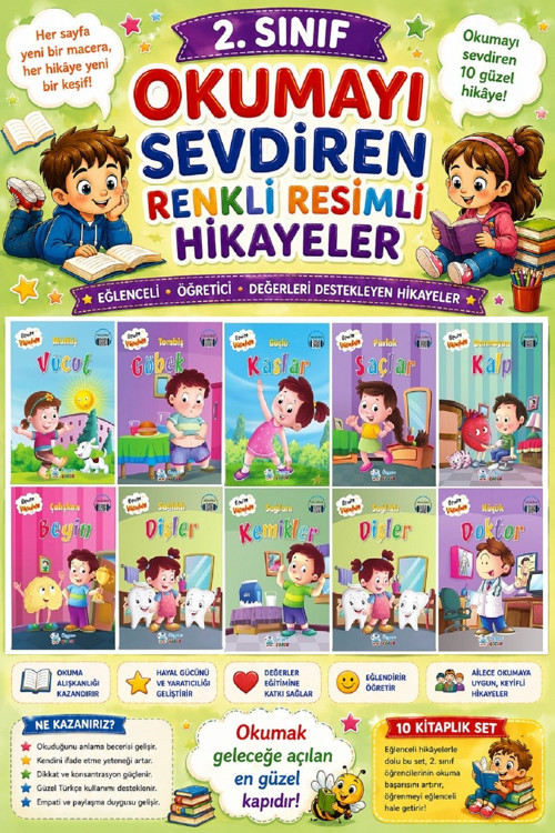 2. Sınıf Okumayı Sevdiren Renkli Resimli Hikayeler 21 - 10 Kitap