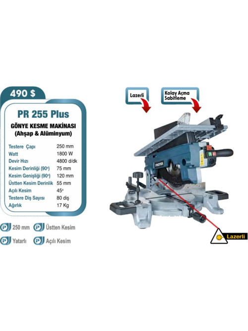 PR 255 Plus 1800 W Gönye Testere