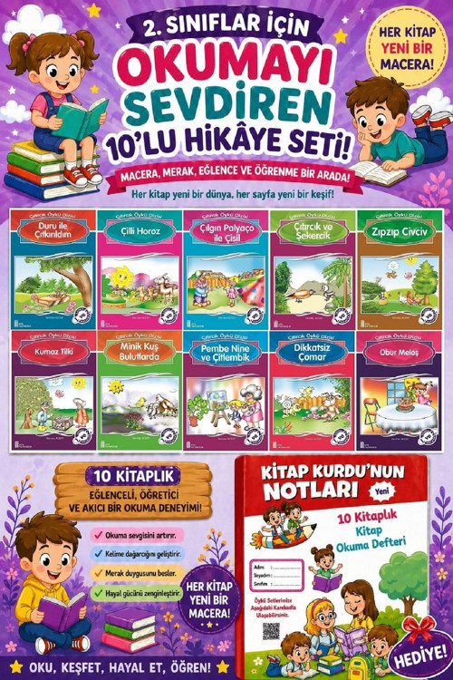2.Sınıflar İçin Okumayı Sevdiren 10 Lu Hikaye Seti 7 (Kitap Okuma Defteri Hediyeli)
