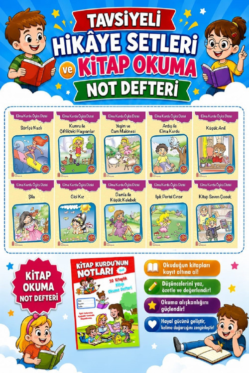 Ata 3.Sınıflar Için Elma Kurdu Öykü Dizisi+Kitap Okuma Not Defter