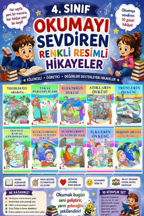 4.Sınıf Okumayı Sevdiren Renkli Resimli Hikayeler 5 - 10 Kitap