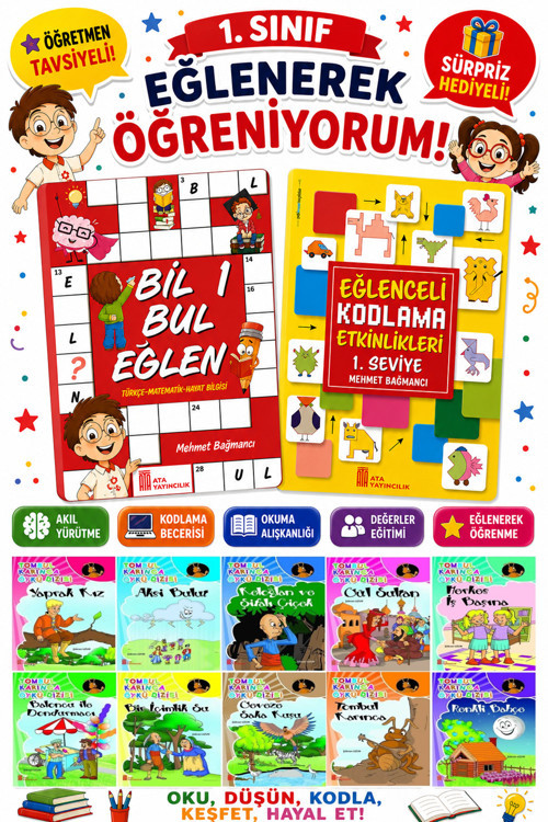 1.Sınıflar İçin Okumayı Sevdiren 10 Lu Hikaye Seti -Bil Bul Eğlen-Kodlama 16 (Okulda Evde Tatilde)