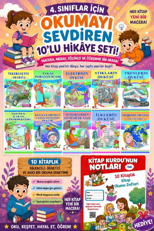 4.Sınıflar İçin Okumayı Sevdiren 10 Lu Hikaye Seti 3 (Kitap Okuma Defteri Hediyeli)