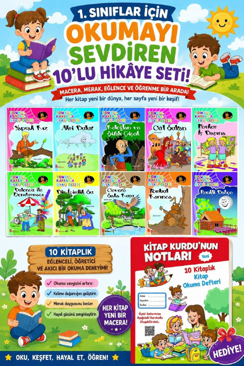 1.Sınıflar İçin Okumayı Sevdiren 10 Lu Hikaye Seti 14 (Kitap Okuma Defteri Hediyeli)
