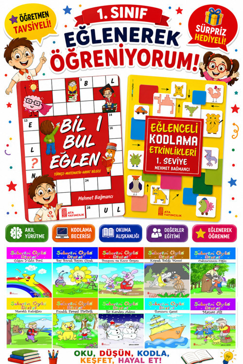 1.Sınıflar İçin Okumayı Sevdiren 10 Lu Hikaye Seti -Bil Bul Eğlen-Kodlama 18 (Okulda Evde Tatilde)